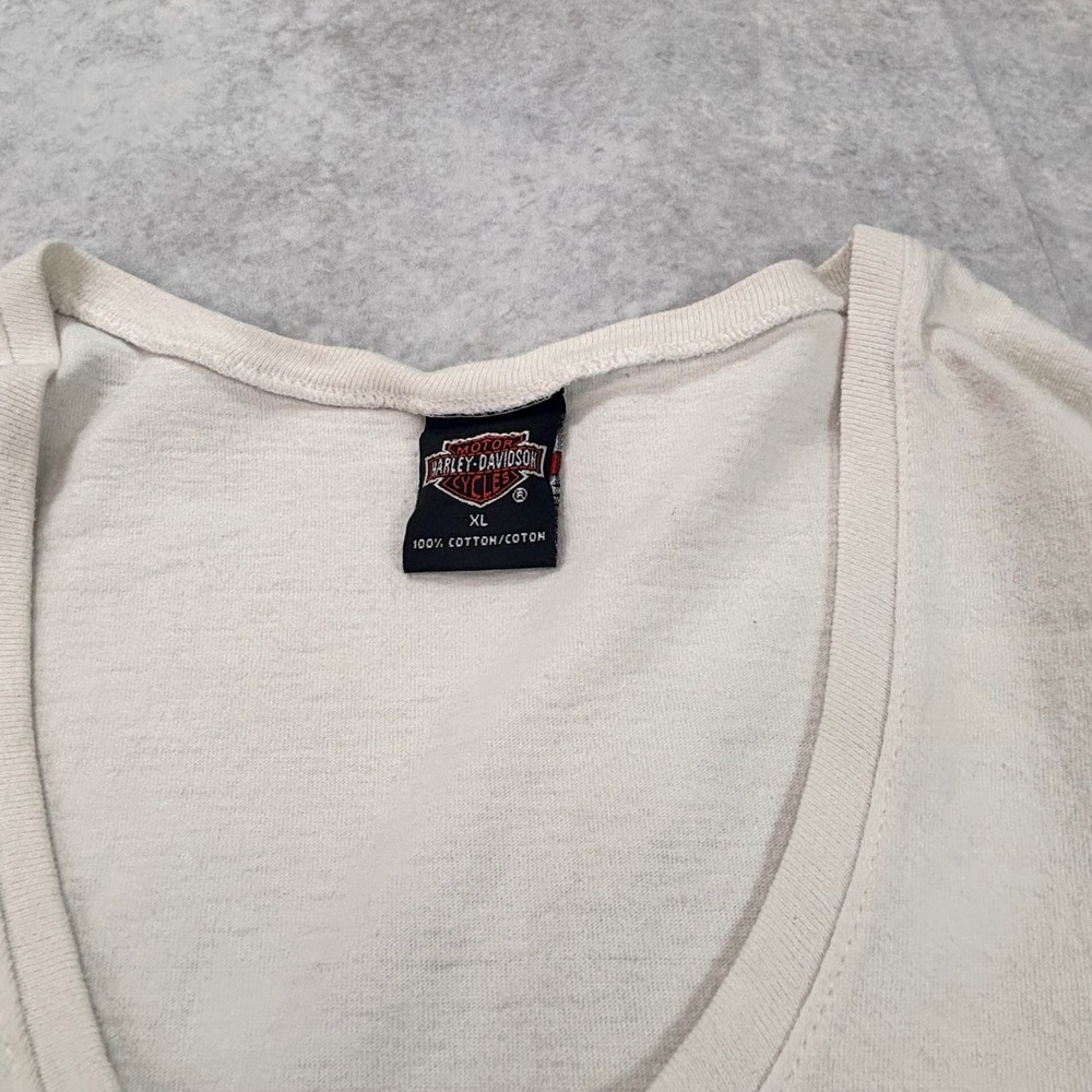 Vintage 1998 Harley Davidson T-Shirt Women's XL V-Neck Edison NJ White - Picture 5 of 9